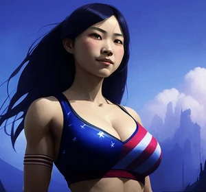 Lady Liberty, clothing malfunction waiting to happen. By Rose Bunny, using artflow.ai.