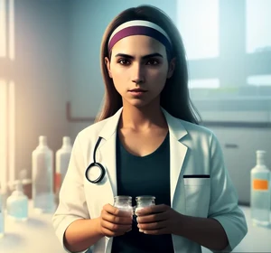 Automa-Tech in her lab. By Rose Bunny using Artflow.AI.