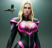 Mindbird in MOST of her costume. A few key pieces are missing. By Rosebunny, using artflow.ai.