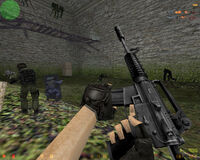 A Counter-Terrorist is reloading an M4A1 in Aztec.