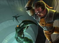 Half-Life 1 concept art showing Gordon Freeman battling a tentacle in Blast Pit chapter