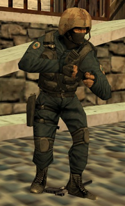 A  member teleflagged on . Note the  on the ground and empty hands.