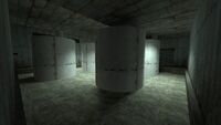 The interior of a building near the middle that cannot be entered