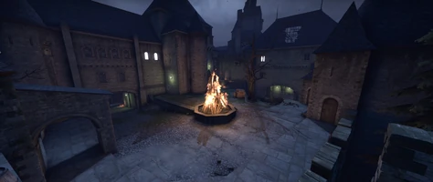 Courtyard with a bonfire