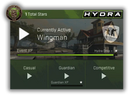 Mission panel UI with active event "Wingman" from Main Menu.