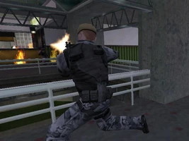 Preview image of a SAS operative firing the MP5 in an early Stadium.
