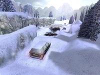 A river next to the Terrorist Spawn Zone, with an abandoned Mercedes-Benz M-class.