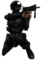 A SWAT operative wielding the MAC-10