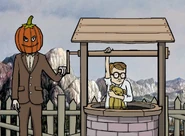 Albert's pumpkin mask in Rusty Lake: Roots.