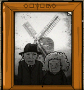 A picture of the Old Woman with Mr. Crow outside the Mill.