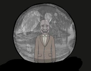 Albert wearing a demon mask in Ida's crystal ball in Rusty Lake: Roots.