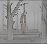 Dale hanging from a tree in Cube Escape: Paradox.