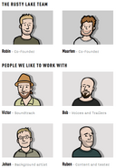 Pictures of the developers and the people they work with.
