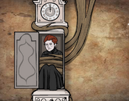 Rose wrapped by the tree's roots in the Grandfather Clock in Rusty Lake: Roots.