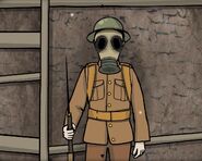 Leonard wearing a gas mask in his flashback in Rusty Lake: Roots.