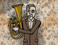 Albert playing the tuba in Rusty Lake: Roots.