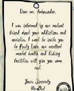 Mr. Boar's letter from Mr. Owl in Rusty Lake Hotel.