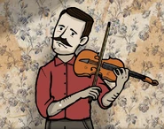 Samuel playing the violin in Rusty Lake: Roots.