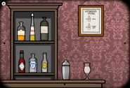 The cocktail ingredients behind the bar of the Rusty Lake Theatre.