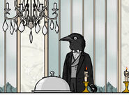 Mr. Crow in the dining room in Rusty Lake Hotel.