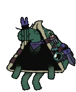 Shrumy - A turtle who wears a tent-like shell. They are the hardest opponent in the game with a bet cap of 50 gold. Gives the Strength from Within tarot card upon defeat. Has the highest difficulty rating of all the opponent here.