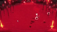 Narinder slams his hands on the ground and launches fireballs away from his chest in a radial pattern.
