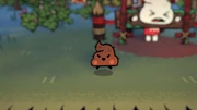 A poop pet at the side of the follower who made it
