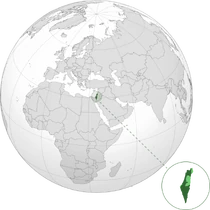 Israel proper shown in dark green; Israeli-occupied territories shown in light green
