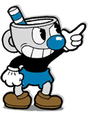 Mugman shooting both upward and forward