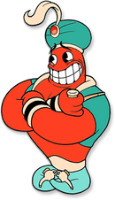 Djimmi The Great, one of the many bosses featured in Cuphead.