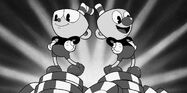 Mugman and Cuphead in a B&W image found in the Studio MDHR website