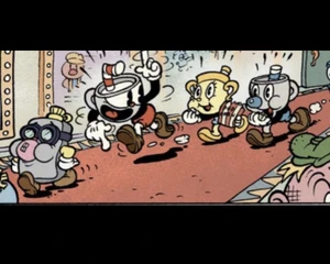 Canteenbubblegum.jpg (124 KB) Canteen blowing bubblegum, exiting a movie theatre with Cuphead, Chalice, and Mugman
