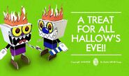 A papercraft of Cuphead's bad ending appearance in the A treat for all Hallow's Eve!! advertisement