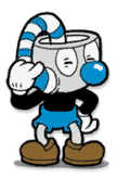 Mugman drinking his liquid from his head