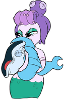 Cala squeezing an unused Blue Fish