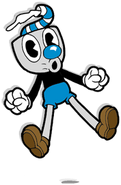 Mugman receving a Super Art from The Legendary Chalice