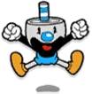 Mugman celebrating after beating a level