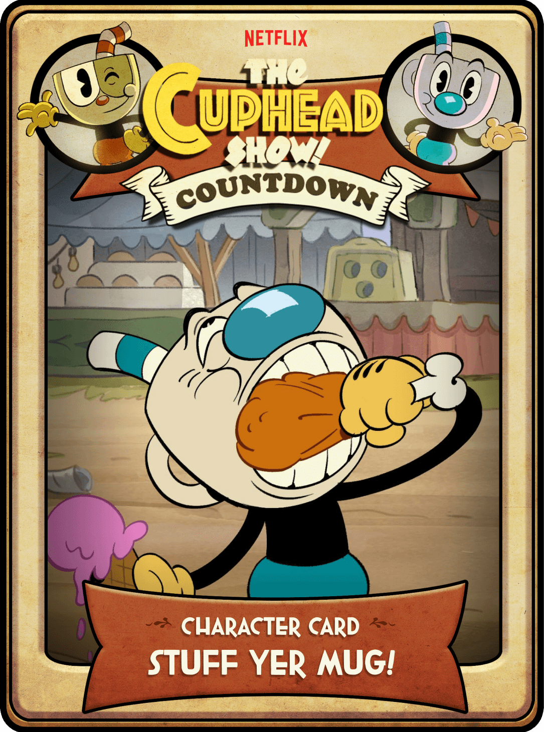The Cuphead Show Promo Postcard Sticker Button Netflix Animation Video Game