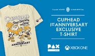 Mugman in the 1 year anniversary T-shirt advertisement