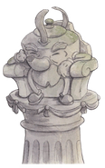 A statue of a character closely resembeling Elder Kettle, as seen in the background of Rugged Ridge