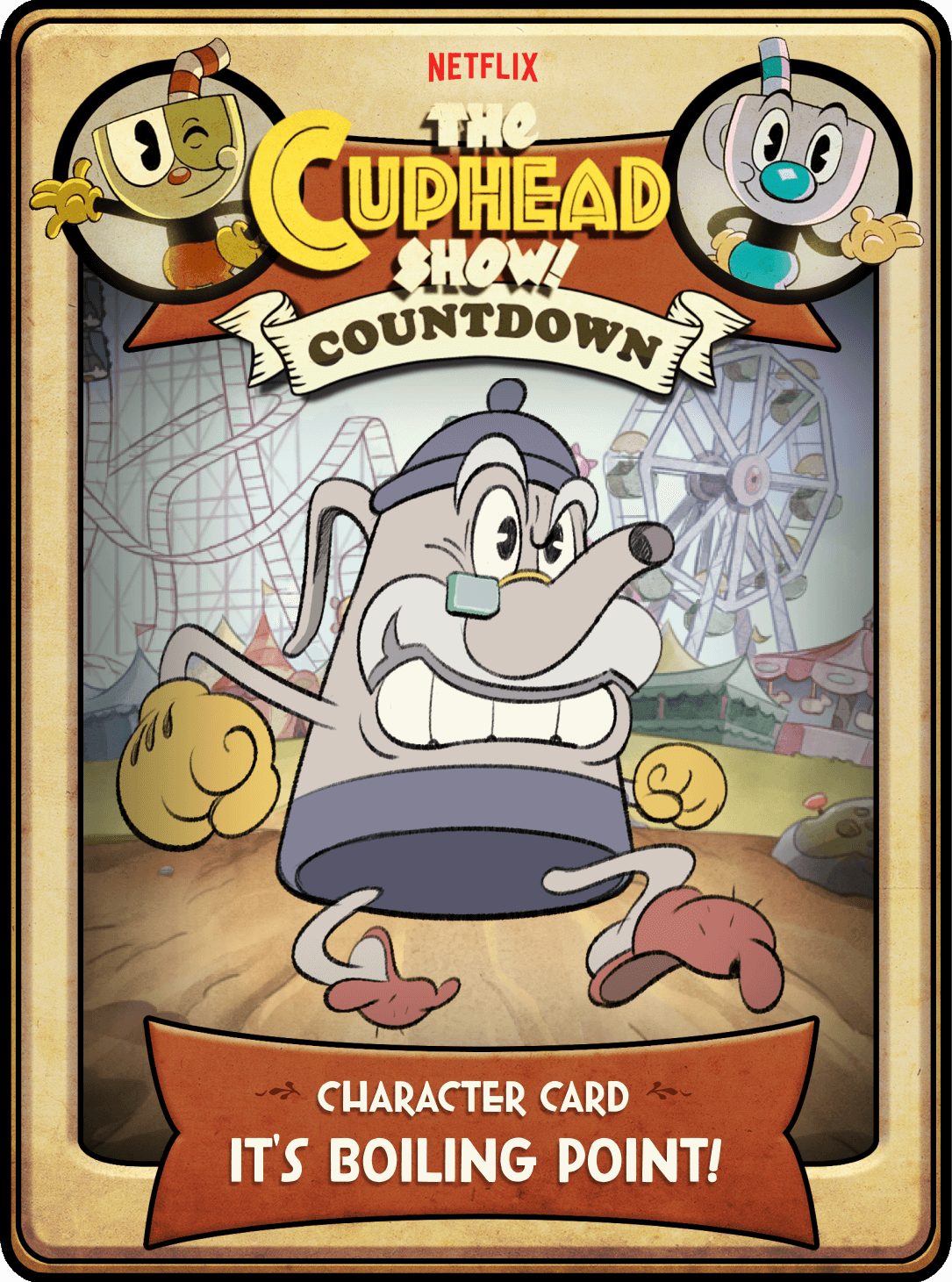 The Cuphead Show Promo Postcard Sticker Button Netflix Animation