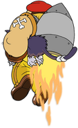 Brigadier Bonegarde fly to the plane with a jet pack