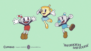 Wallpaper depicting the trio jumping for joy in front of a mint green background