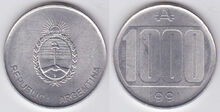 1000 australes coin Al