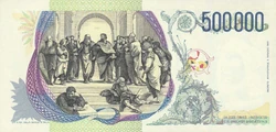 Italian 500,000 lira banknote reverse