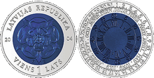 A niobium coin of Latvia.