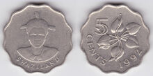 Swaziland 5 cents 1992