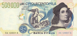 Italian 500,000 lira banknote obverse