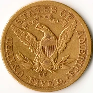 A Liberty half eagle with a "CC" mint mark.
