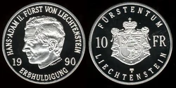 Liechtenstein 10 franken 1990